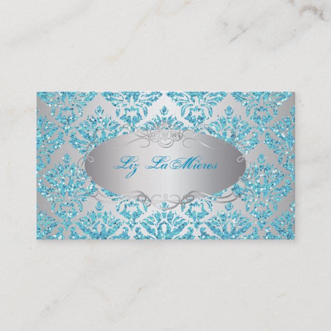 PixDezines sabine damask/faux glitter Business Card (Front)