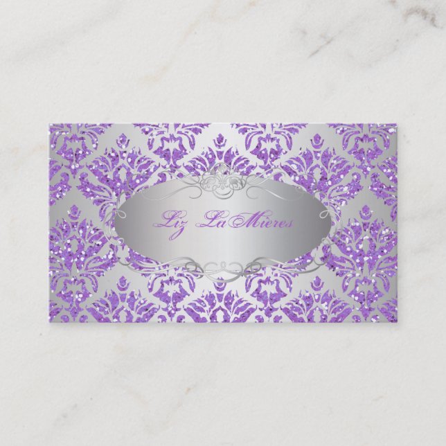 PixDezines sabine damask/faux glitter Business Card (Front)