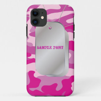 PixDezines Sassy Pink Camo+Dog+Tags iPhone 11 Case