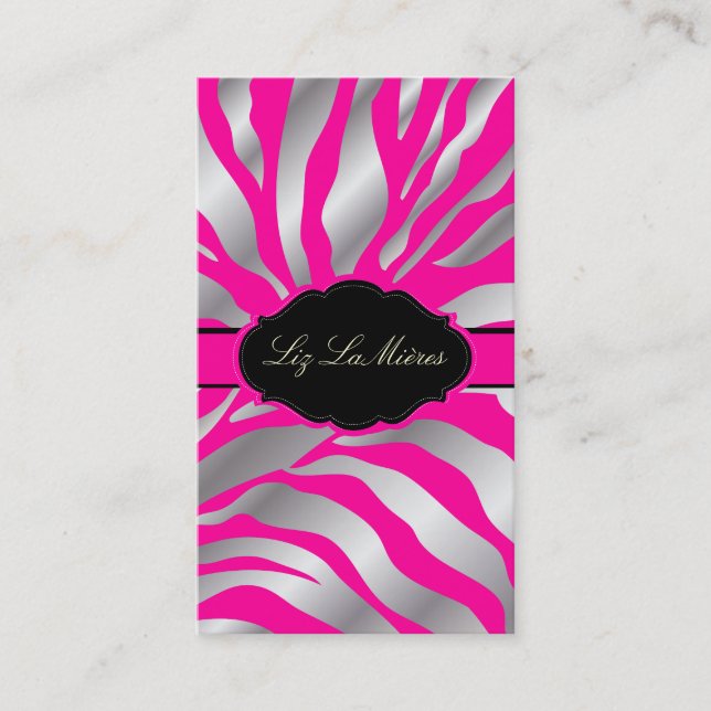 PixDezines Sassy zebra pattern/DIY colour/hot pink Business Card (Front)