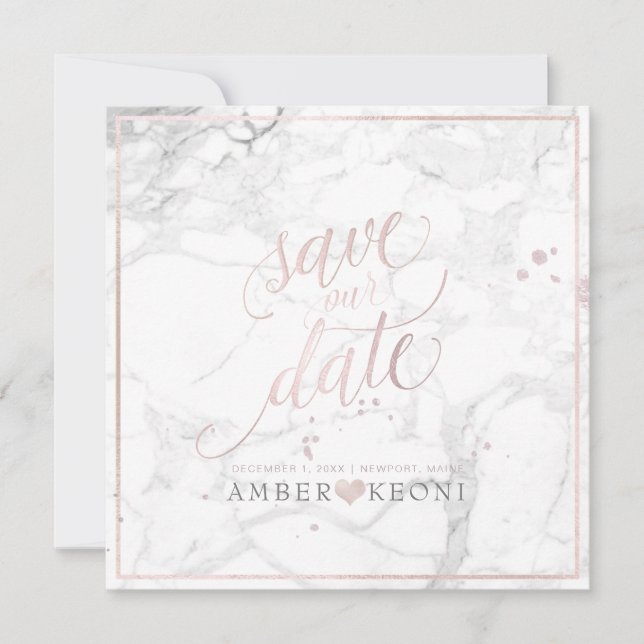 PixDezines SAVE DATE|BLUSH PINK FUN SCRIPT+MARBLE Save The Date (Front)