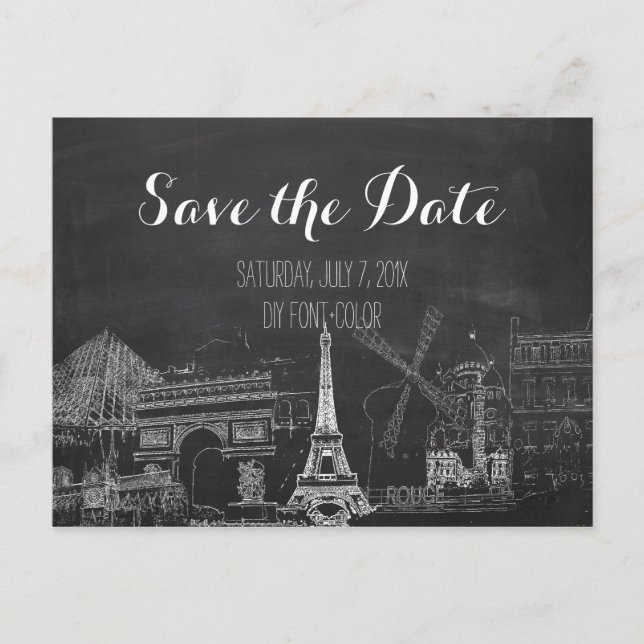 PixDezines/Save Date/Chalkboard/Paris Sketched Announcement Postcard (Front)