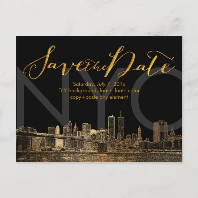PixDezines/Save Date/Faux Gold/NYC Twin Tower Announcement Postcard (Front)