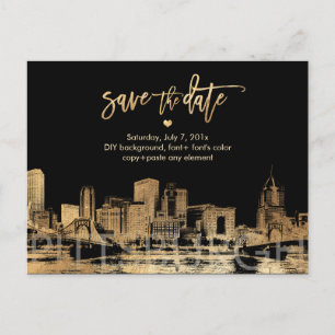 PixDezines/Save Date/Faux Gold/Pittsburgh Skyline Announcement Postcard