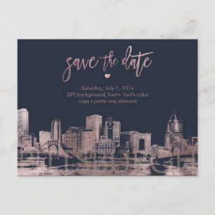PixDezines/Save Date/Faux Gold/Pittsburgh Skyline Announcement Postcard