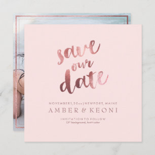PixDezines Save Date/Faux Rose Gold/Pink Marble Invitation