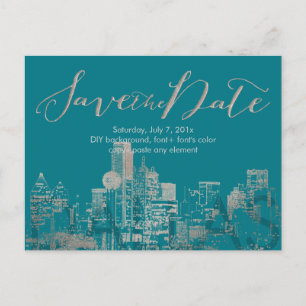 PixDezines/Save Date/Faux Silver/Dallas Skyline Announcement Postcard