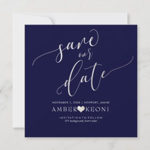 PixDezines Save Date/Faux Silver/Navy Blue The Date