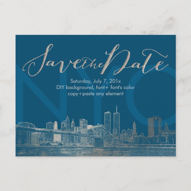 PixDezines/Save Date/Faux Silver/NYC Twin Tower Announcement Postcard (Front)