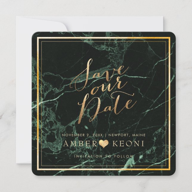 PixDezines Save Date/Green Marble/Faux Gold The Date (Front)