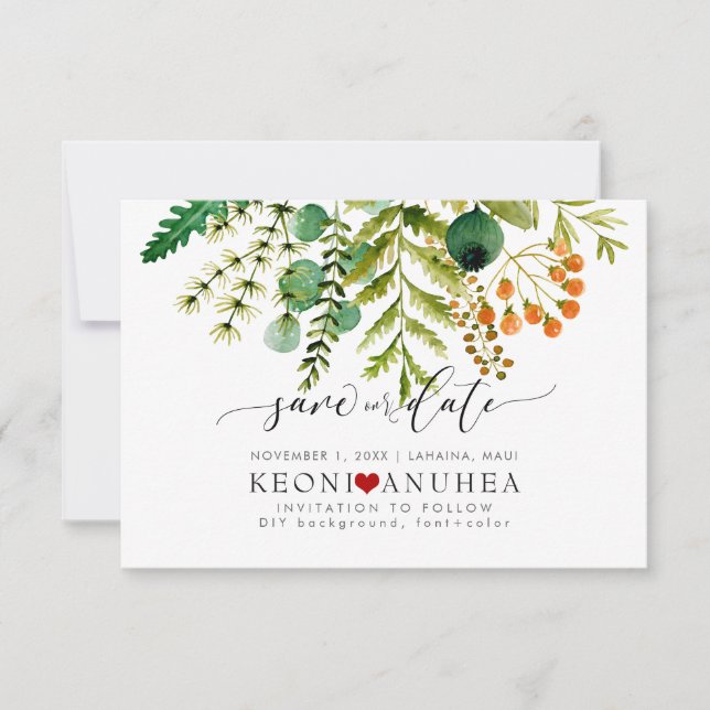 PixDezines Save Date/Greenery,  Elder+Fern The Date (Front)