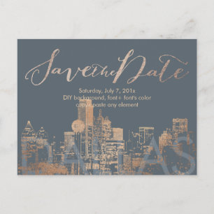 PixDezines/Save Date/Pink Gold/Dallas Skyline Announcement Postcard