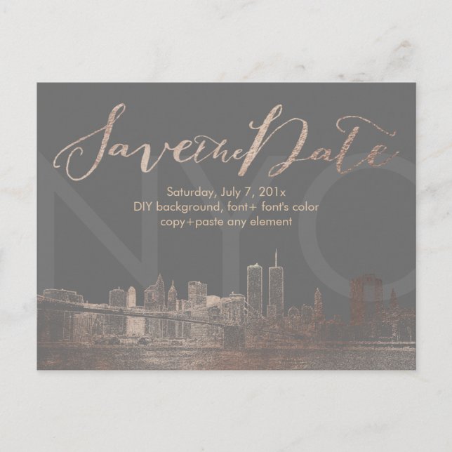 PixDezines/Save Date/Pink Gold/NYC Twin Tower Announcement Postcard (Front)