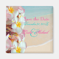 PixDezines Save Date, Pink Plumeria Lei+Beach