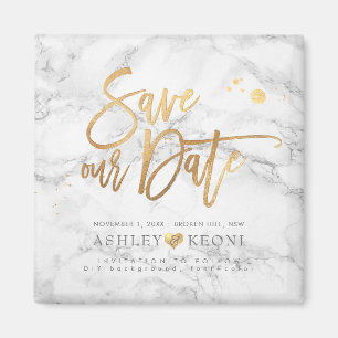 PixDezines Save our Date/Marble+Faux Gold Magnet