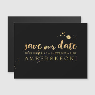 PixDezines Save Our Date/Stylish Gold Script Magnetic Invitation