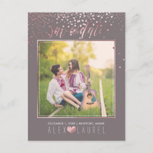 PixDezines Save th Date/Faux Rose Gold Confetti Announcement Postcard