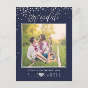 PixDezines Save th Date/Faux Silver Confetti Announcement Postcard