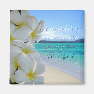 PixDezines SAVE THE DATE / BEACH+PLUMERIA LEI Magnet