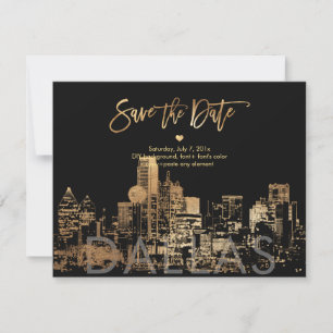 PixDezines/Save the Date Dallas Skyline/Faux Gold Announcement