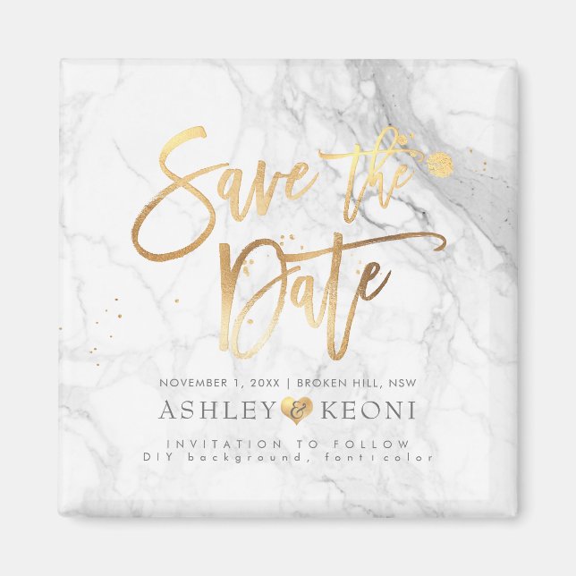 PixDezines Save the Date/Faux Gold+Marble Magnet (Front)