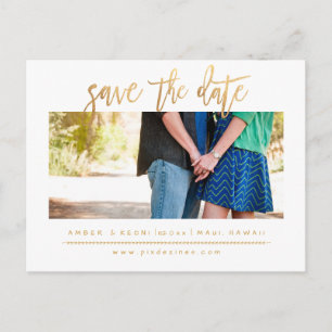 PixDezines Save the Date/Faux Gold Modern Script Announcement Postcard