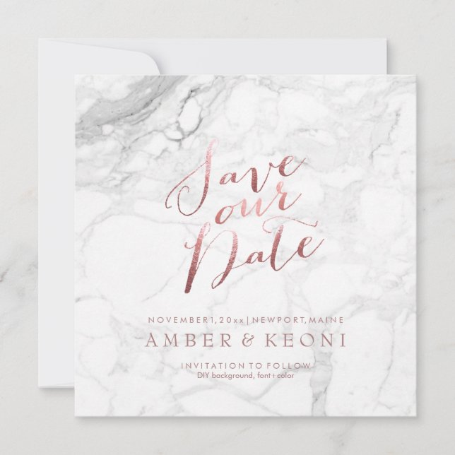 PixDezines Save the Date Faux Rose Gold+Marble (Front)