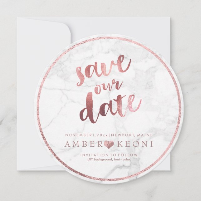PixDezines Save the Date Faux Rose Gold+Marble (Front)