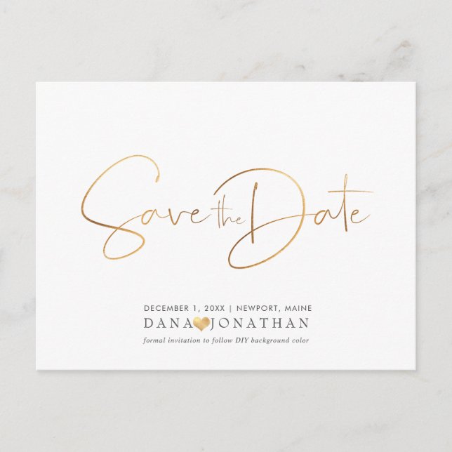 PixDezines Save the Date/Iridescent Gold Script Postcard (Front)