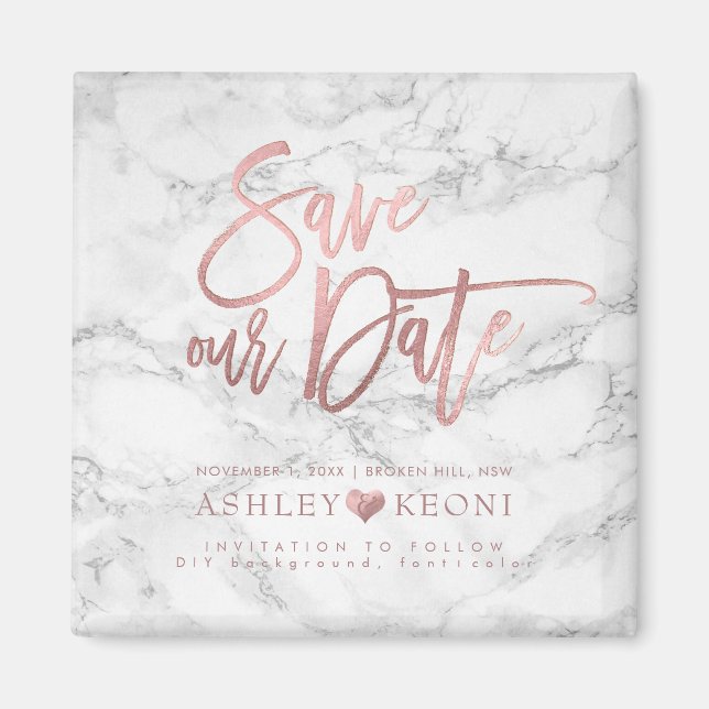 PixDezines Save the Date/Marble Faux Rose Gold Magnet (Front)