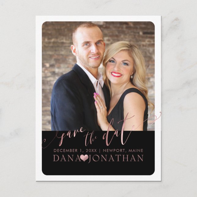 PixDezines Save the Date/Rose Gold/Cool Script Postcard (Front)