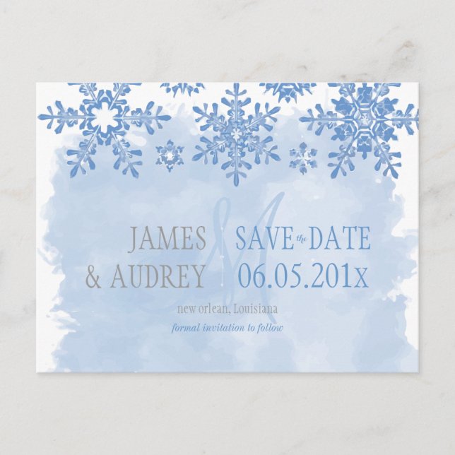 PixDezines/save the date/snowflakes Announcement Postcard (Front)