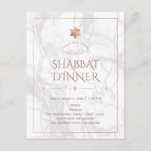 PixDezines Shabbat Dinner Marble+Rose Gold Invitation