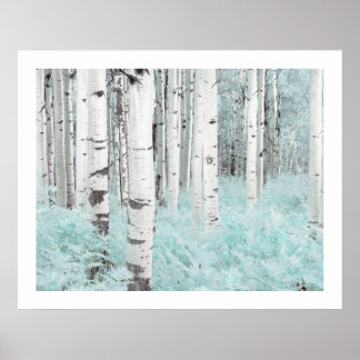 PixDezines Silver Birch Forest Blue Fern Bed Poster