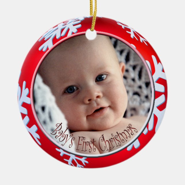 PixDezines Snowflakes Baby's First Christmas Ceramic Ornament (Front)