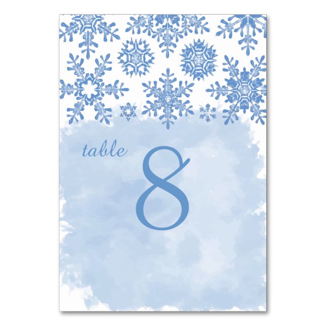 PixDezines snowflakes/placid blue/DIY fonts Table Number (Front)