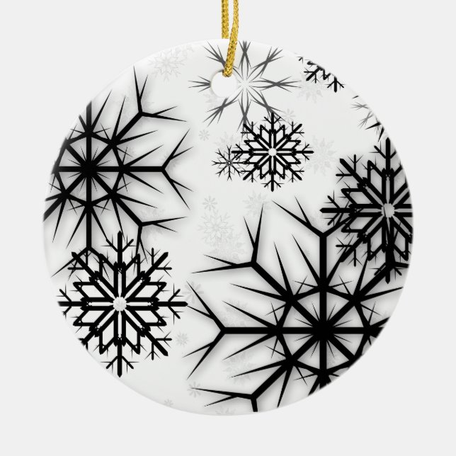 PixDezines Snowflakes White + Black Ceramic Ornament (Front)