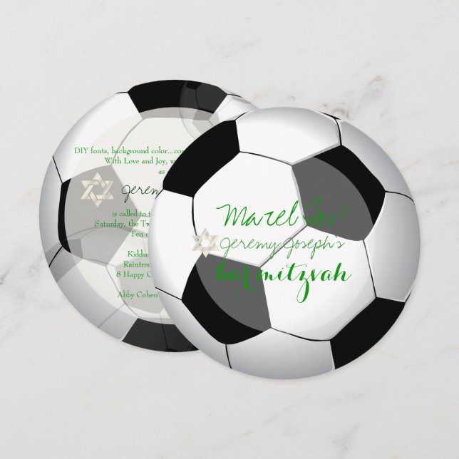 PixDezines soccer bar mitzvah/DIY colour Invitation (Front/Back)