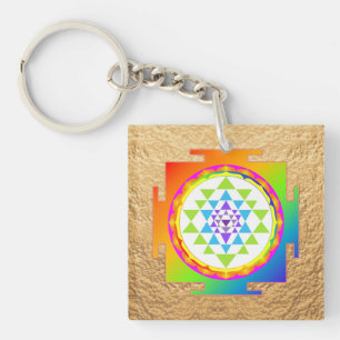 PixDezines Sri Yantra, chakra Clearing colourful Key Ring
