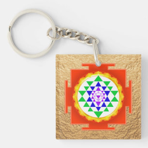 PixDezines Sri Yantra Chakra Clearing/Orange Glow Key Ring
