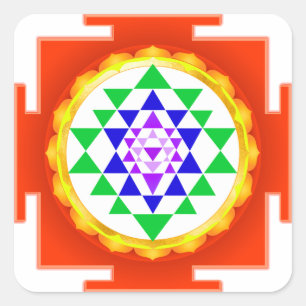 PixDezines Sri Yantra Chakra Clearing/Orange Glow Square Sticker