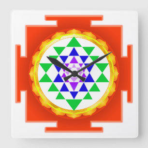 PixDezines Sri Yantra Chakra Clearing/Orange Glow Square Wall Clock