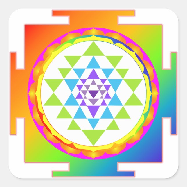 PixDezines Sri Yantra/Chakra Clearing/Rainbow Square Sticker (Front)