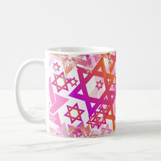 PixDezines Star of David Pattern, Pink+Orange Coffee Mug (Left)