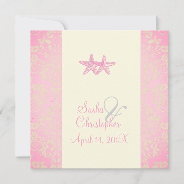 PixDezines Starfish + damask Invitations (Front)