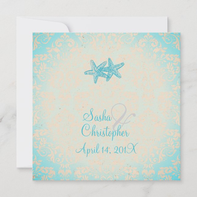 PixDezines Starfish + damask Invitations (Front)