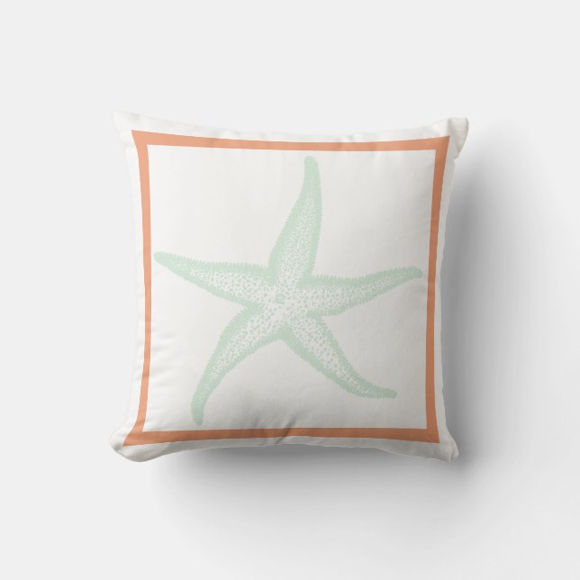 PixDezines starfish/mint green/coral orange Cushion (Front)