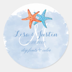 PixDezines starfish/placid blue watercolor Classic Round Sticker