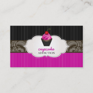 PixDezines strawberry swirls cupcake+pinstripes Business Card