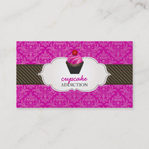 PixDezines strawberry swirls cupcake+pinstripes Business Card